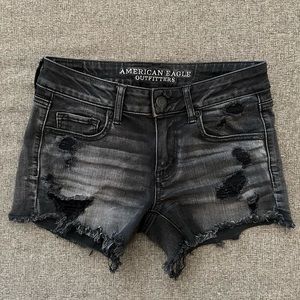 Black Destroyed American Eagle Midi Shorts